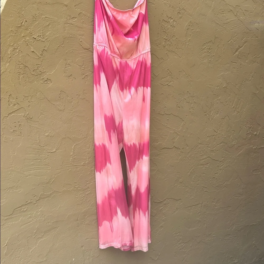 New York & Co Pink Tie-Dye Mesh Strapless Jumpsuit + Matching Top Set | L/XL - Picture 1 of 6